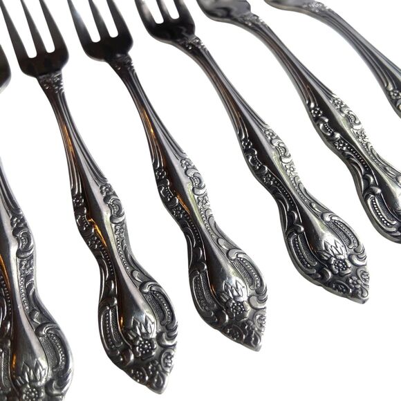 Rogers Co Stainless Korea 6 Seafood 3 Prong Cocktail Fork Flower Rose Motif - Picture 3 of 10